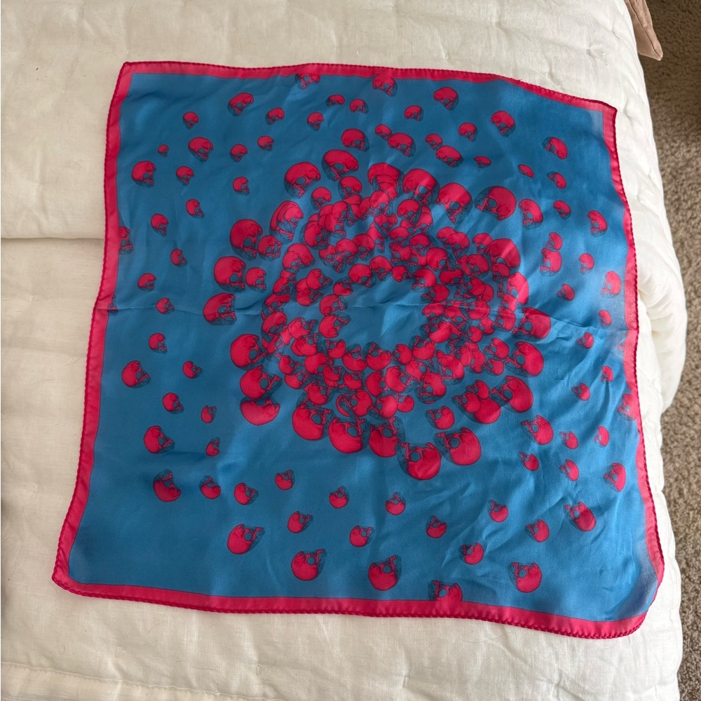 Italian Silk Scarf with Pink Skull Pattern